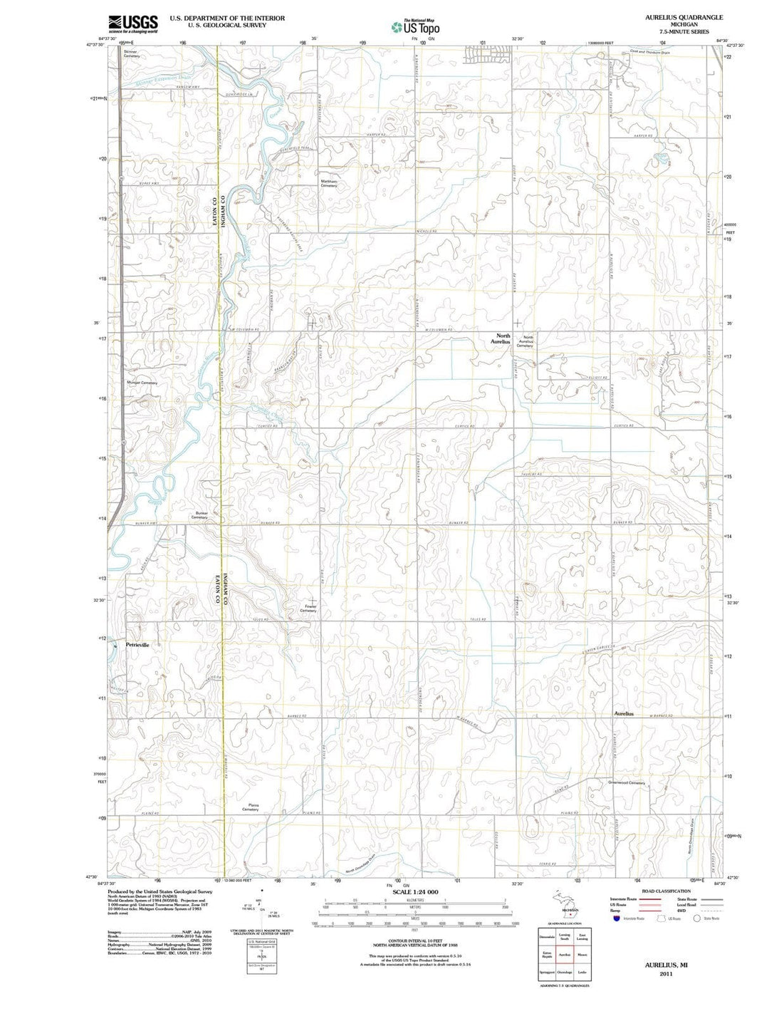 2011 Aurelius, MI - Michigan - USGS Topographic Map