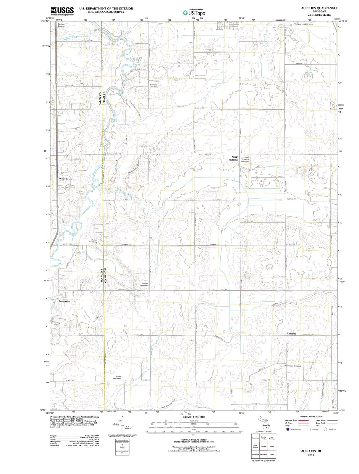 2011 Aurelius, MI - Michigan - USGS Topographic Map