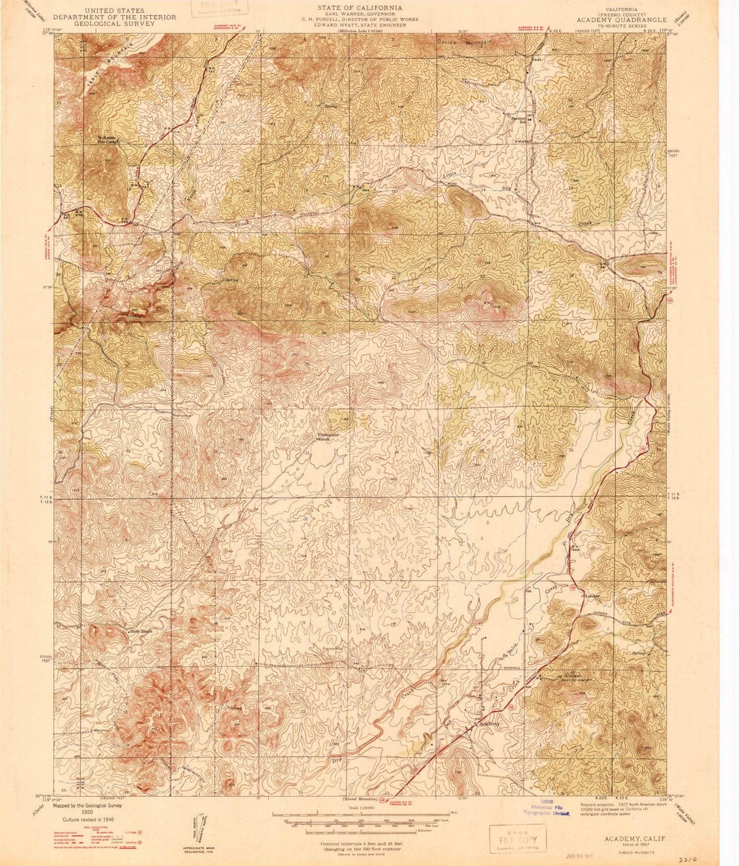 1947 Academy, CA - California - USGS Topographic Map
