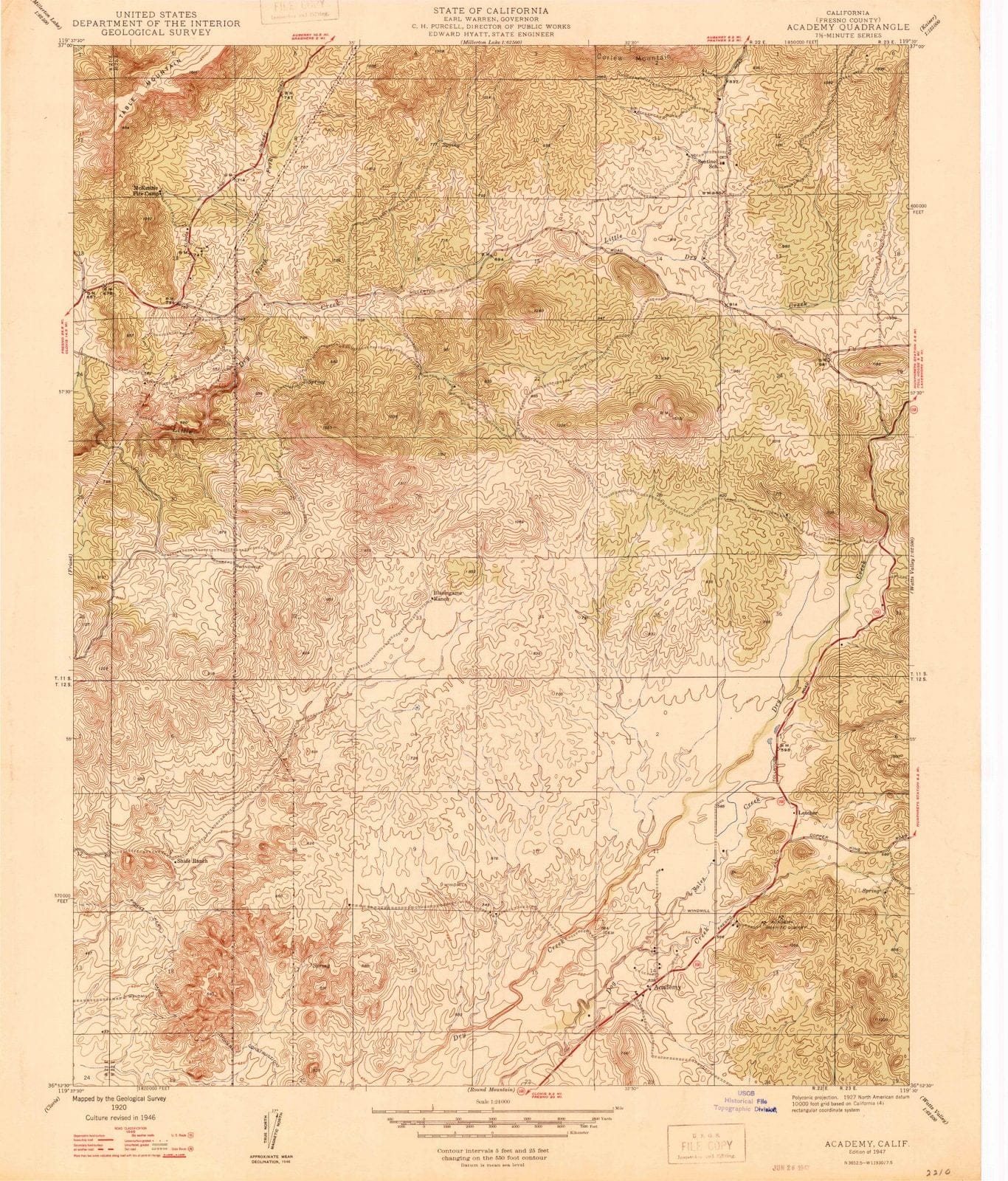 1947 Academy, CA - California - USGS Topographic Map