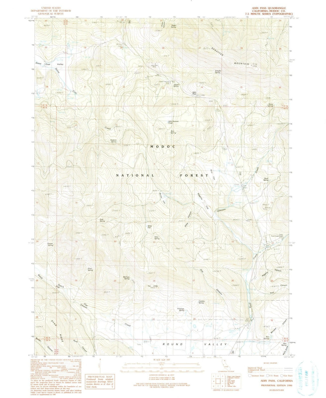 1990 Adin Pass, CA - California - USGS Topographic Map