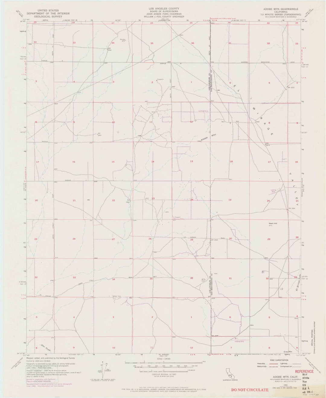 1955 Adobe Mountain, CA - California - USGS Topographic Map