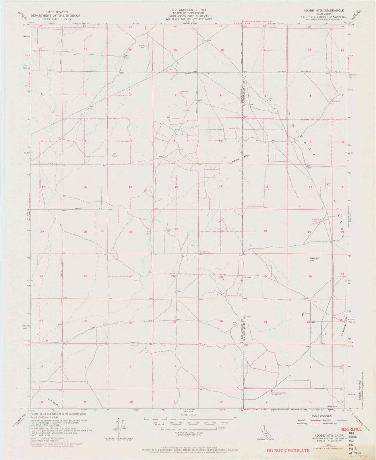 1955 Adobe Mountain, CA - California - USGS Topographic Map