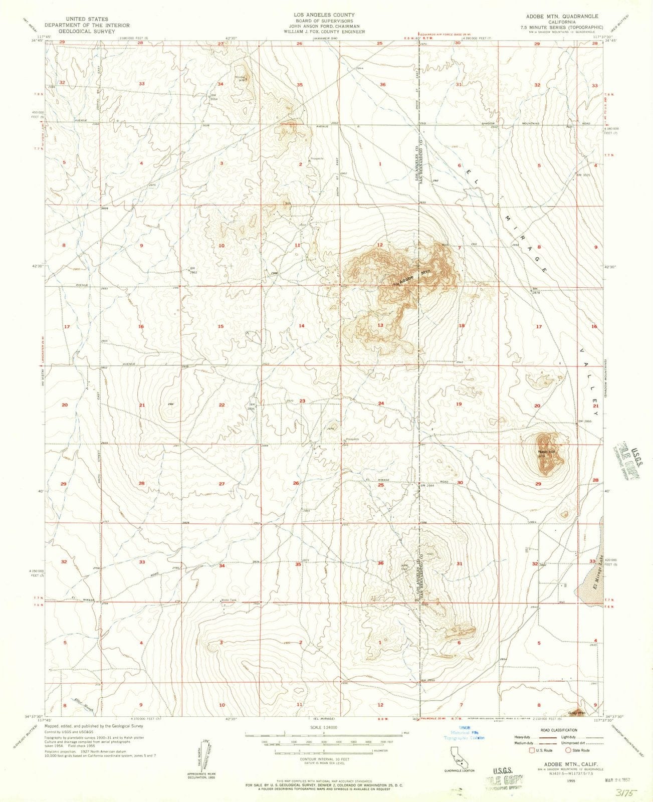 1955 Adobe MTN, CA - California - USGS Topographic Map