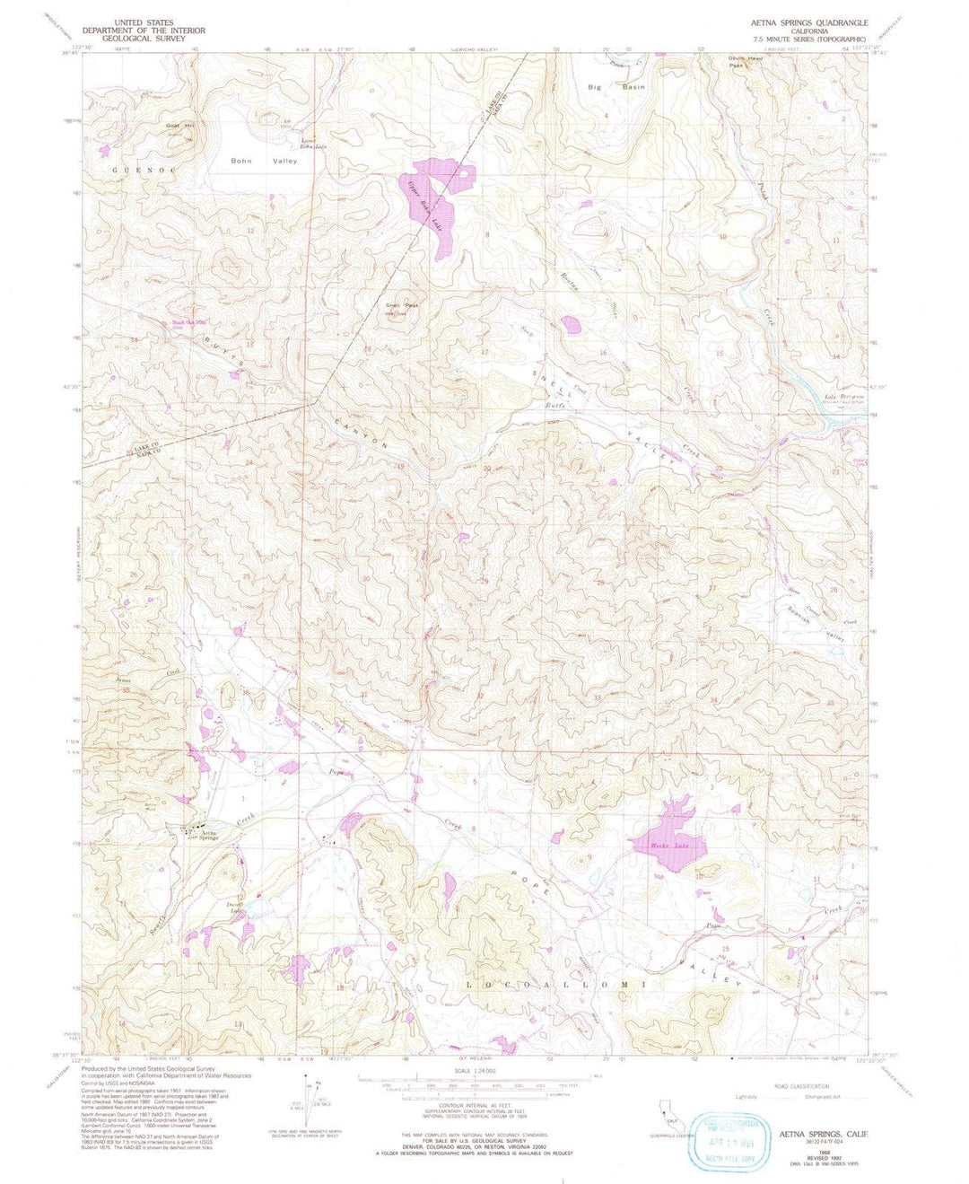 1958 Aetna Springs, CA - California - USGS Topographic Map