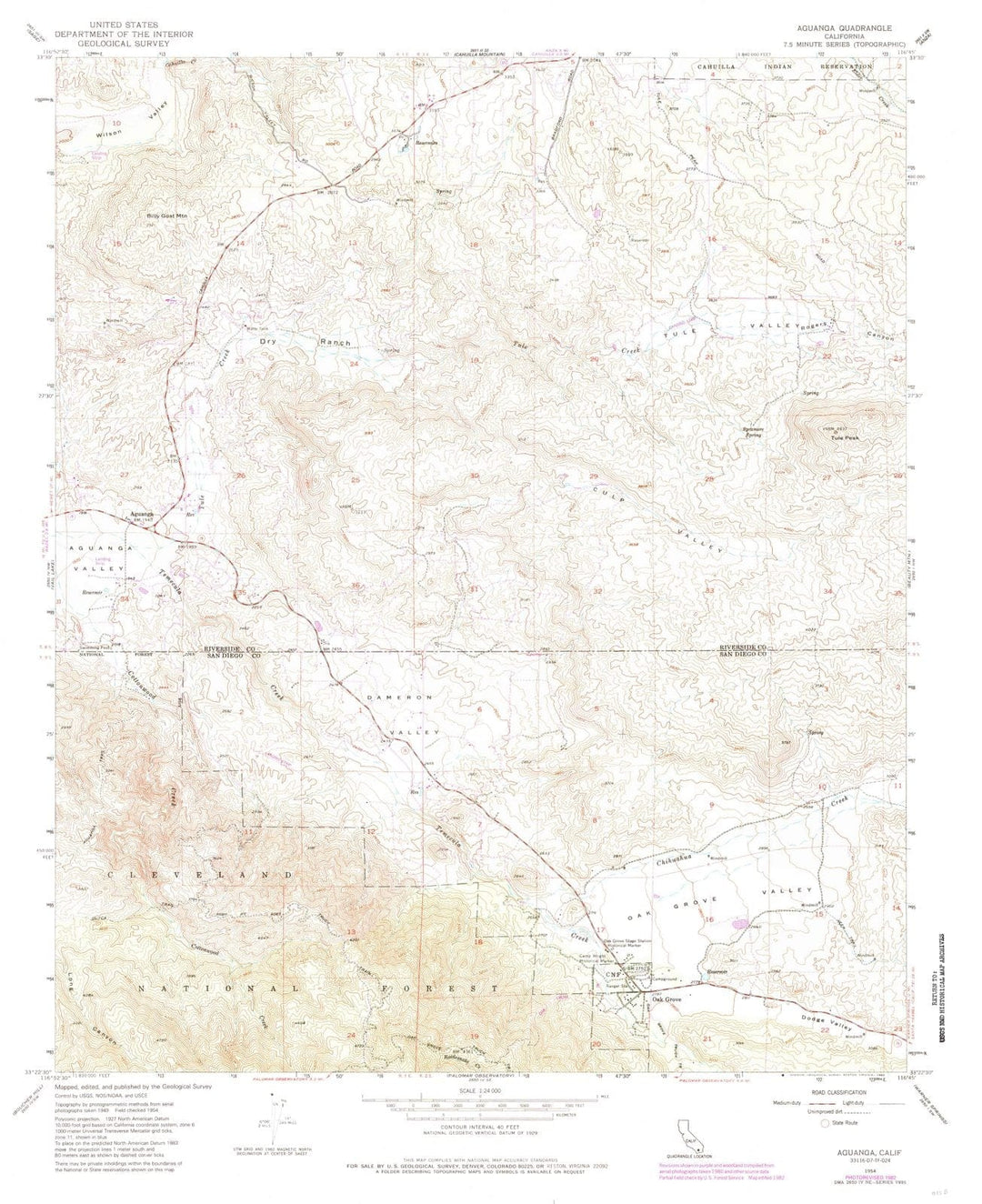 1954 Aguanga, CA - California - USGS Topographic Map