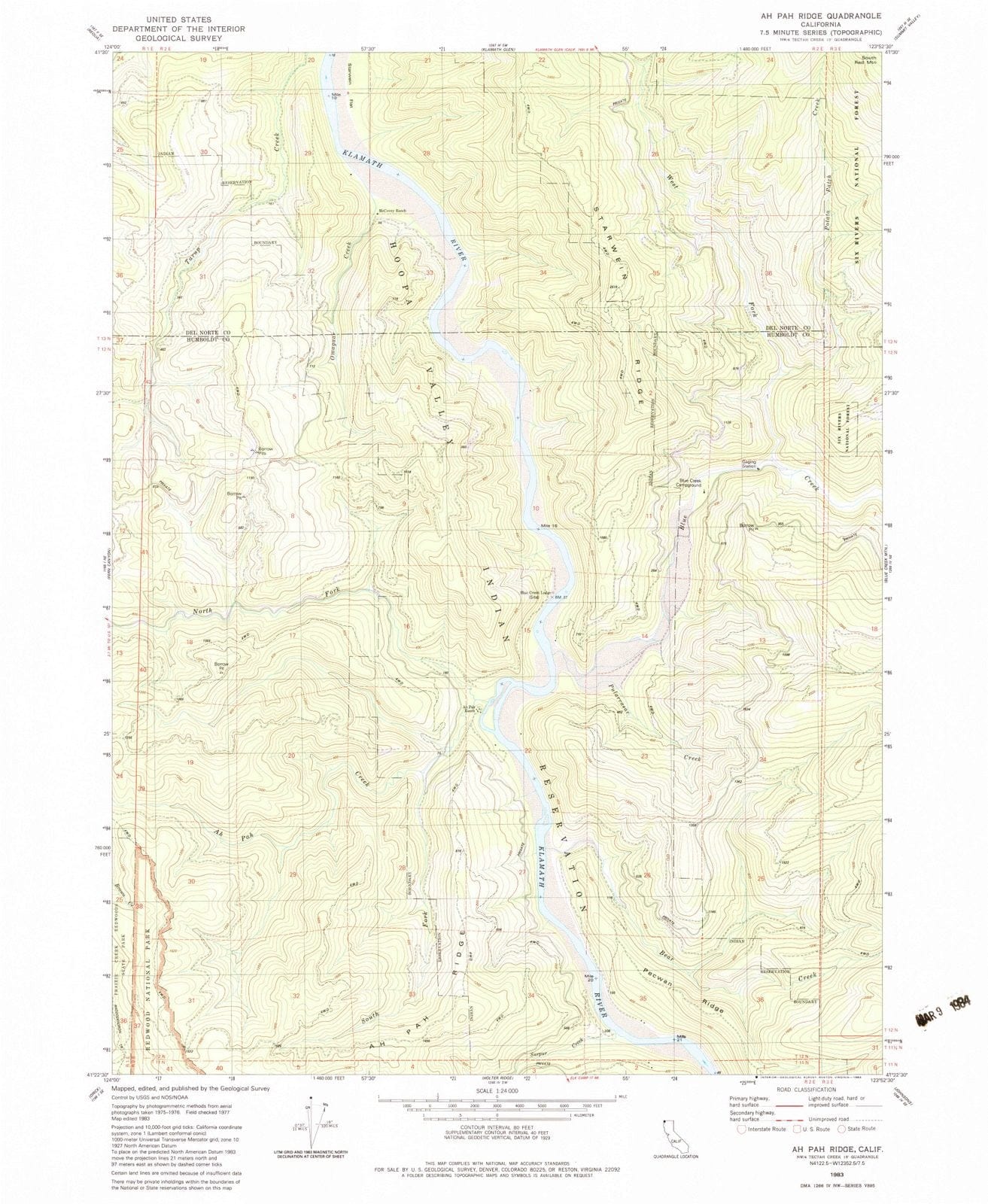 1983 Ah PAH Ridge, CA - California - USGS Topographic Map