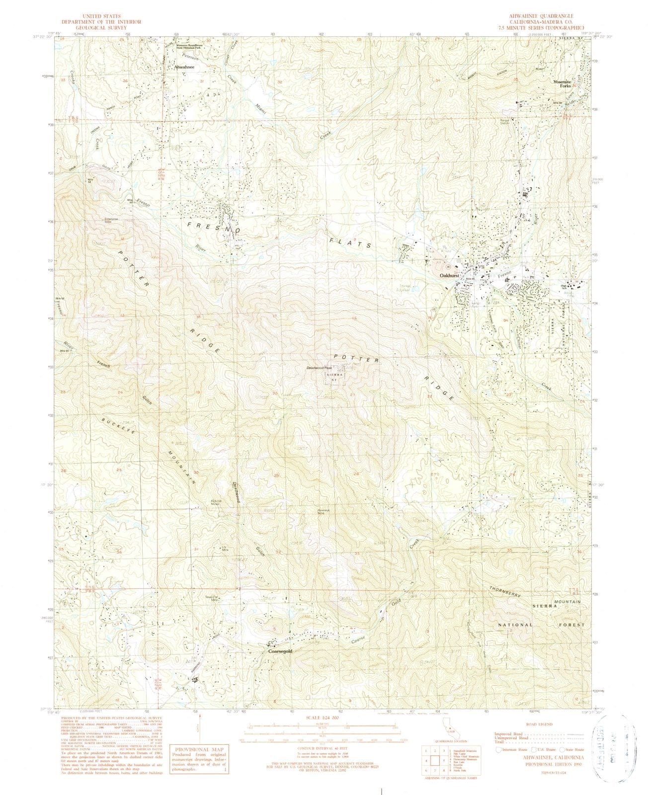 1990 Ahwahnee, CA - California - USGS Topographic Map