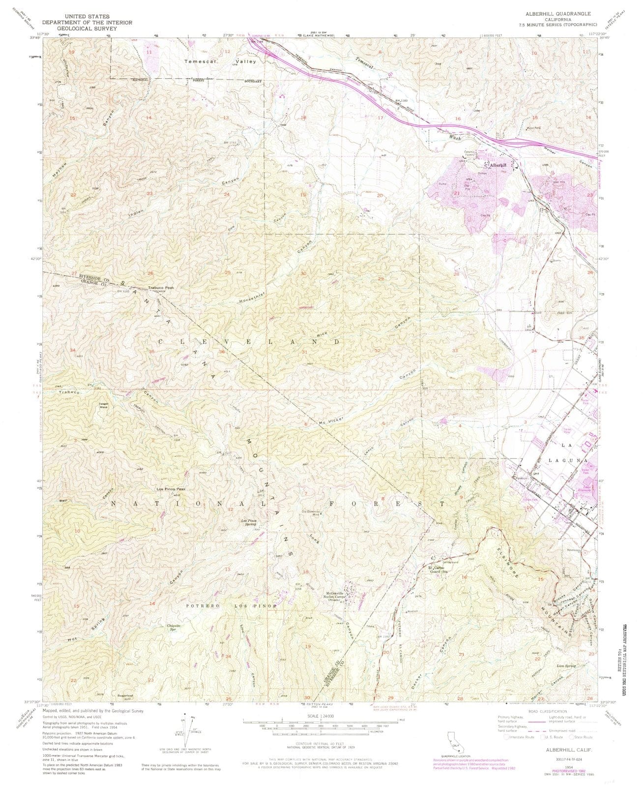 1954 Alberhill, CA - California - USGS Topographic Map