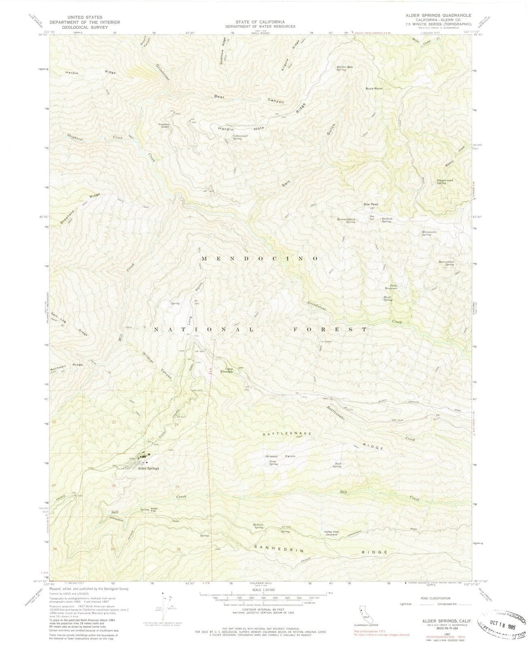 1967 Alder Springs, CA - California - USGS Topographic Map