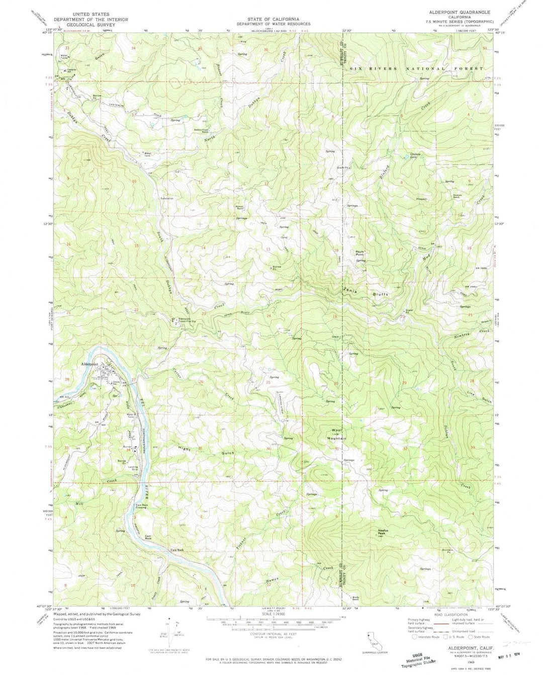 1969 Alderpoint, CA - California - USGS Topographic Map