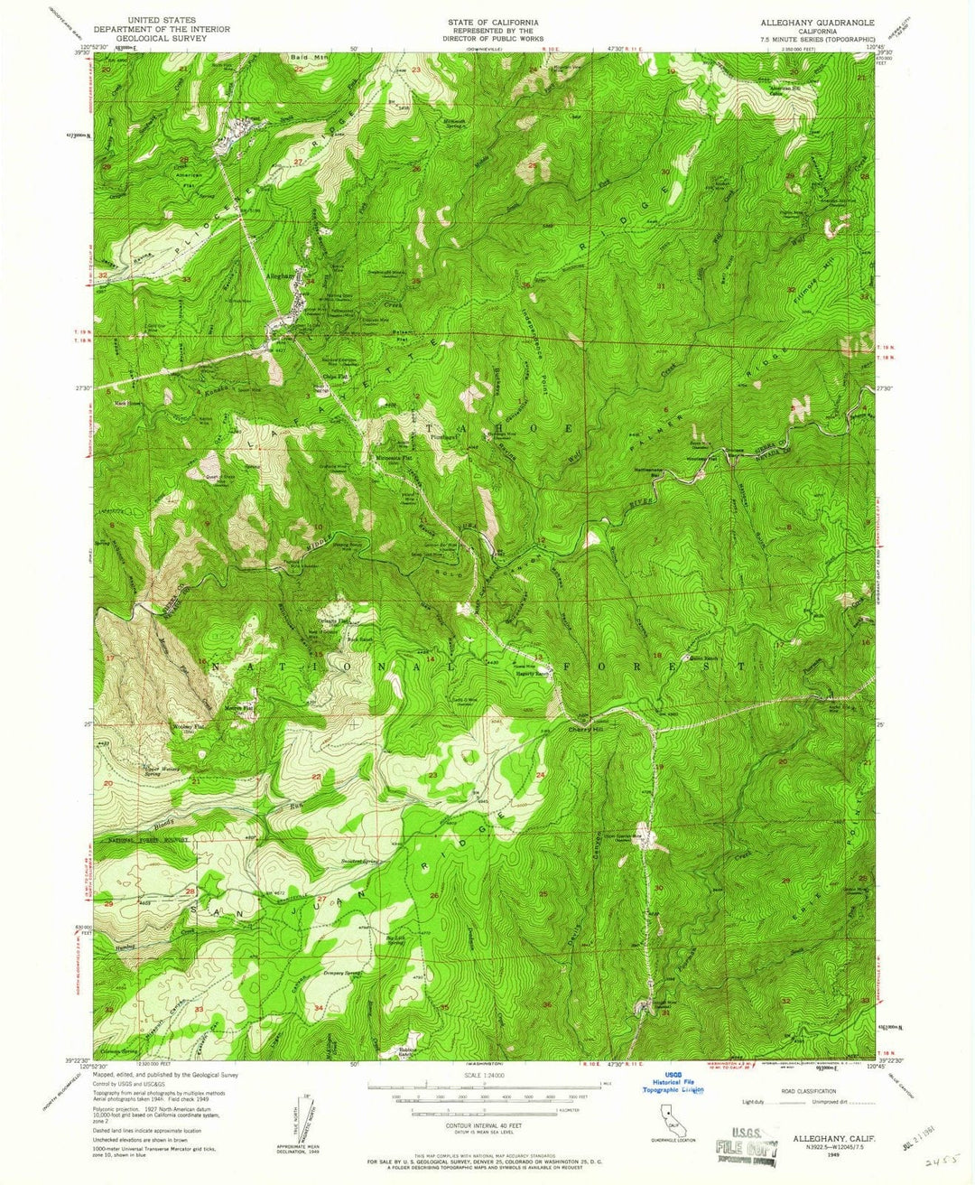 1949 Alleghany, CA - California - USGS Topographic Map