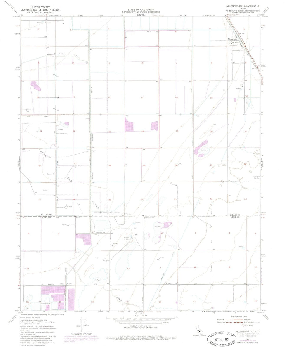 1954 Allensworth, CA - California - USGS Topographic Map