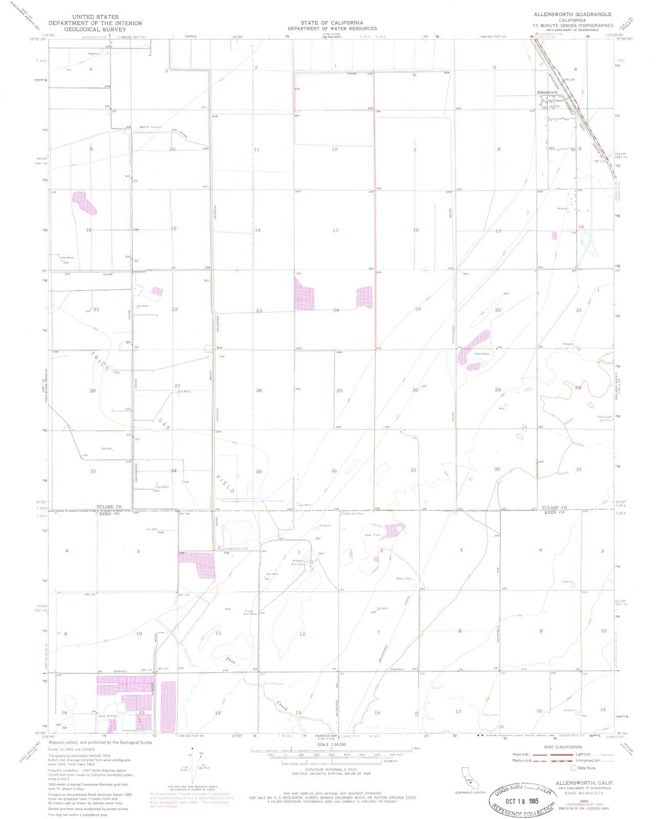 1954 Allensworth, CA - California - USGS Topographic Map