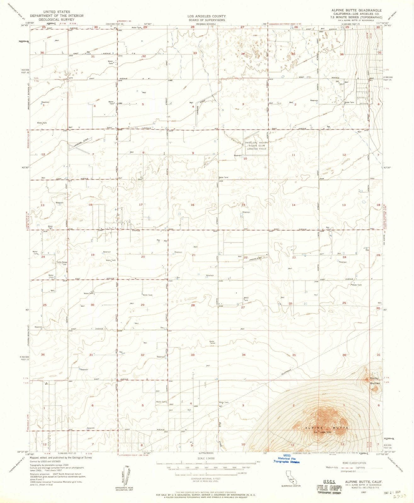 1957 Alpine Butte, CA - California - USGS Topographic Map