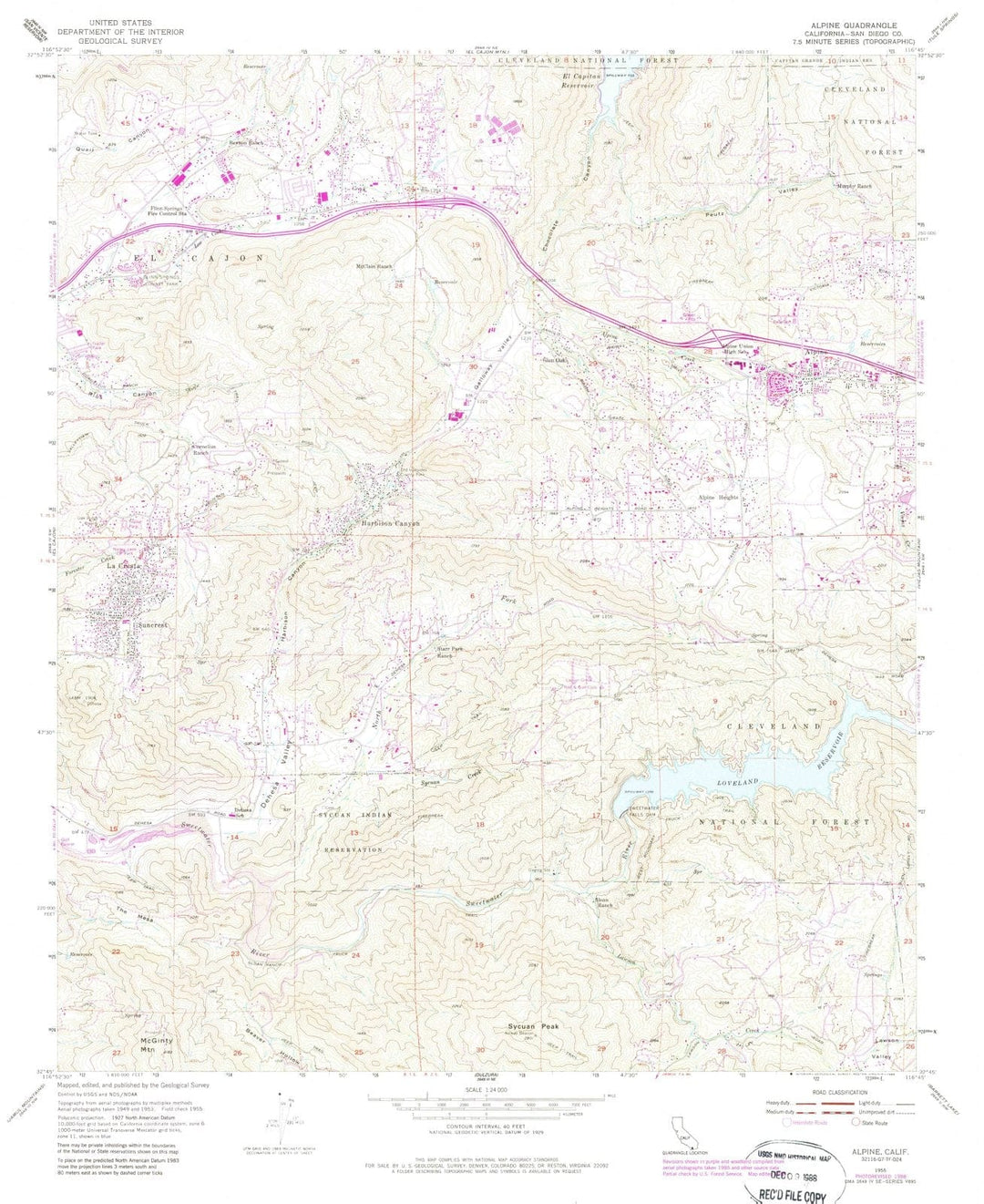 1955 Alpine, CA - California - USGS Topographic Map