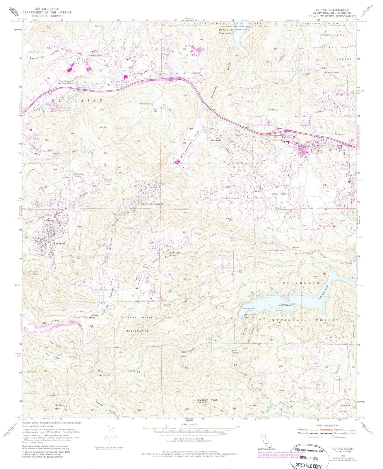 1955 Alpine, CA - California - USGS Topographic Map