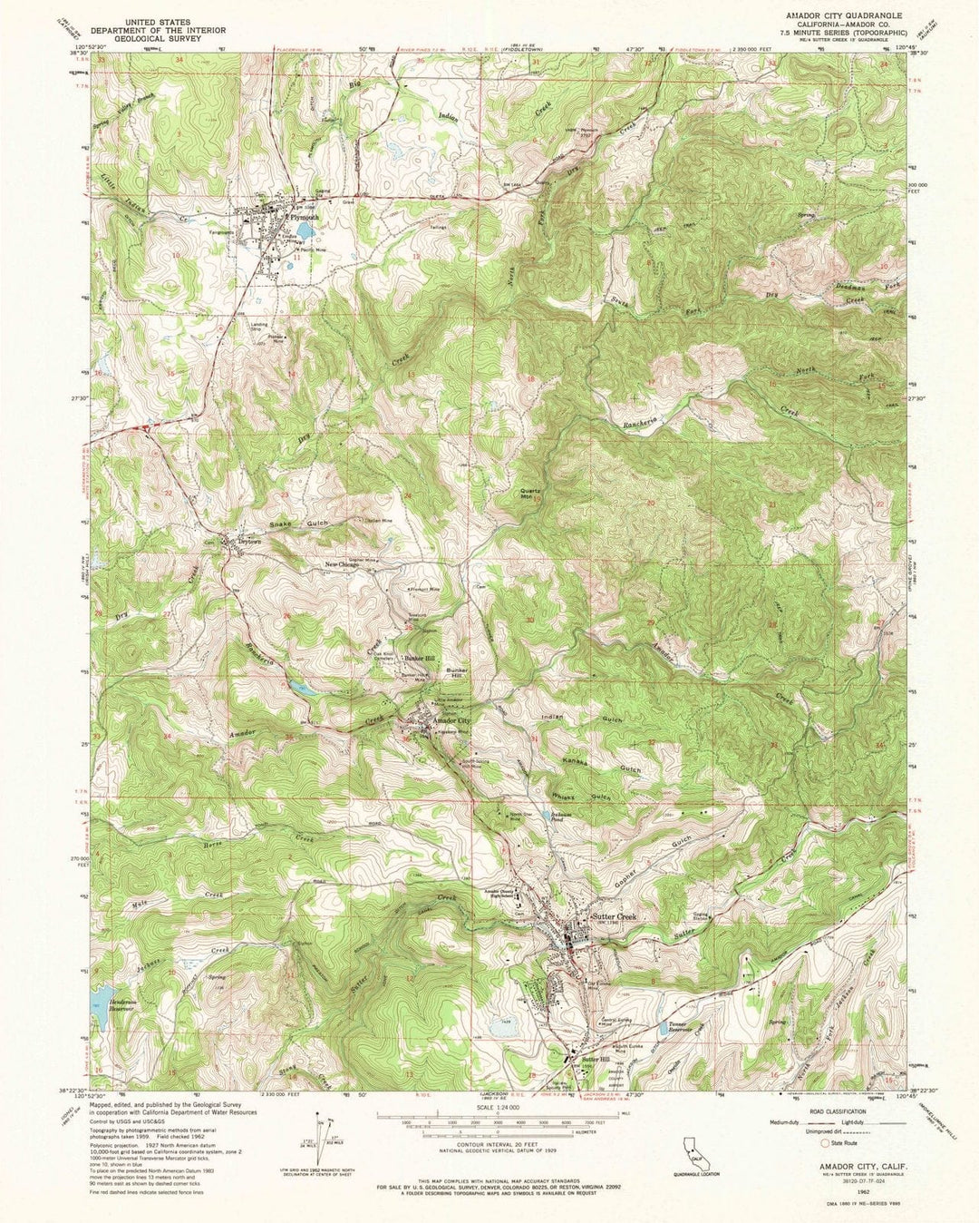 1962 Amador City, CA - California - USGS Topographic Map