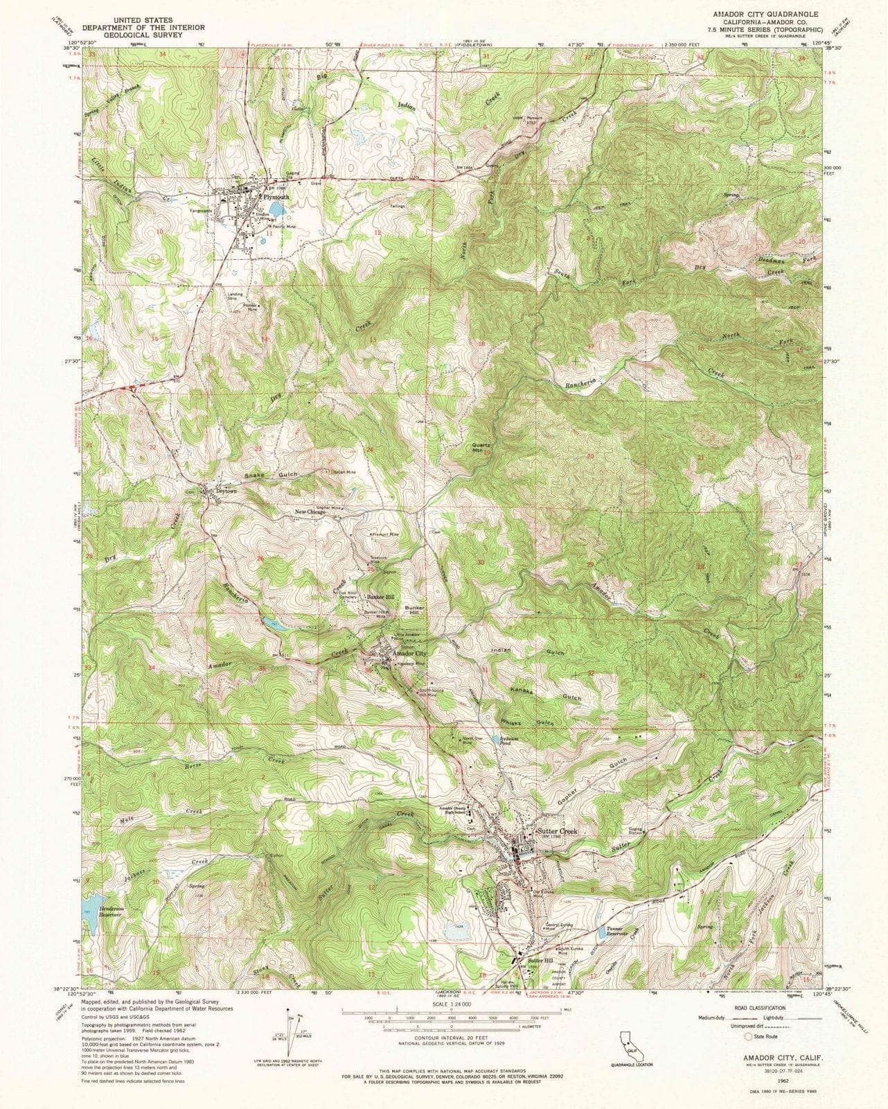 1962 Amador City, CA - California - USGS Topographic Map