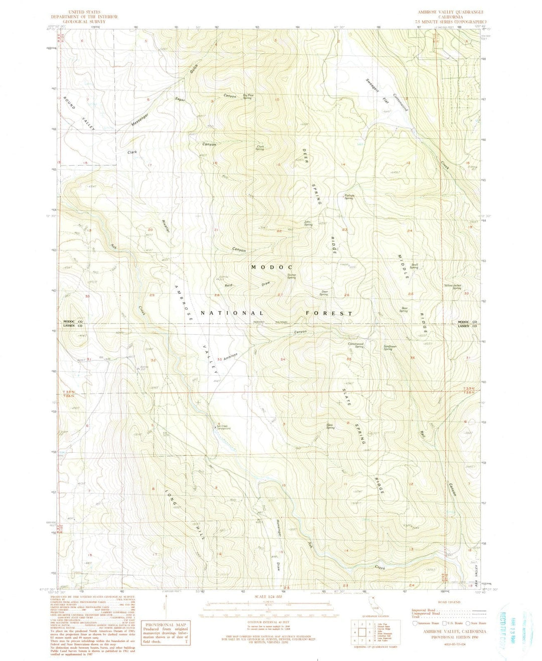 1990 Ambrose Valley, CA - California - USGS Topographic Map