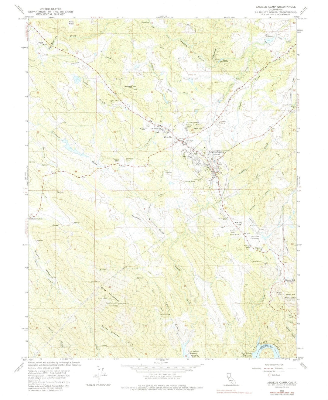 1962 Angels Camp, CA - California - USGS Topographic Map