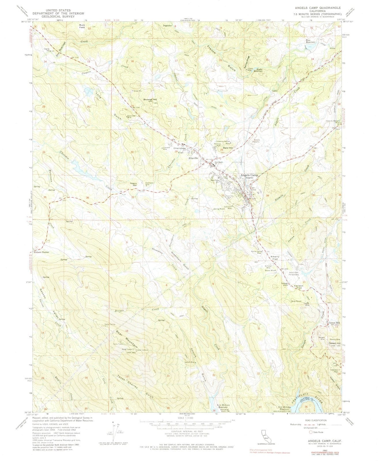 1962 Angels Camp, CA - California - USGS Topographic Map