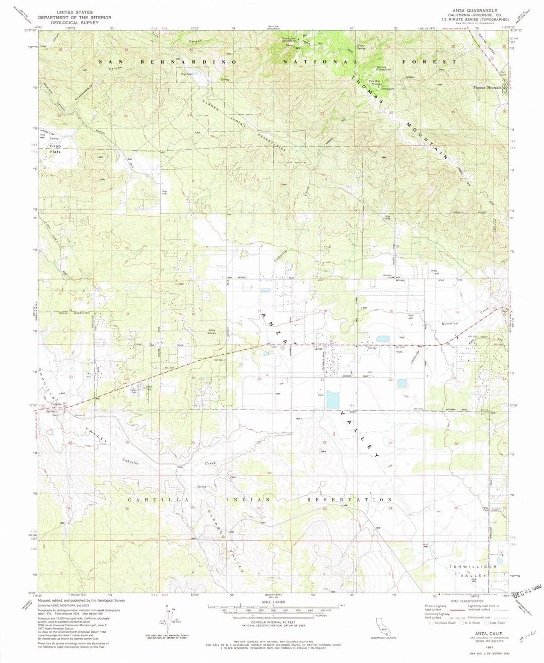 1981 Anza, CA - California - USGS Topographic Map