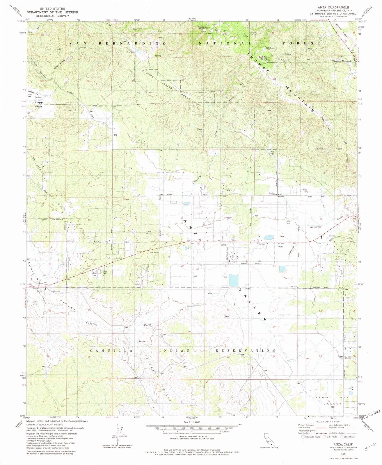 1981 Anza, CA - California - USGS Topographic Map
