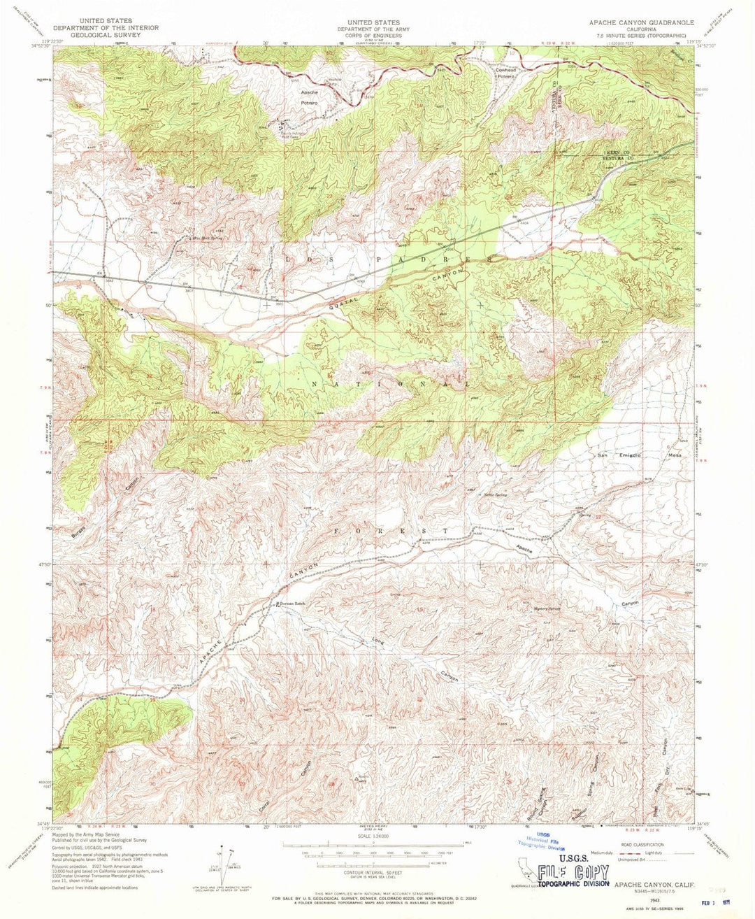1943 Apache Canyon, CA - California - USGS Topographic Map