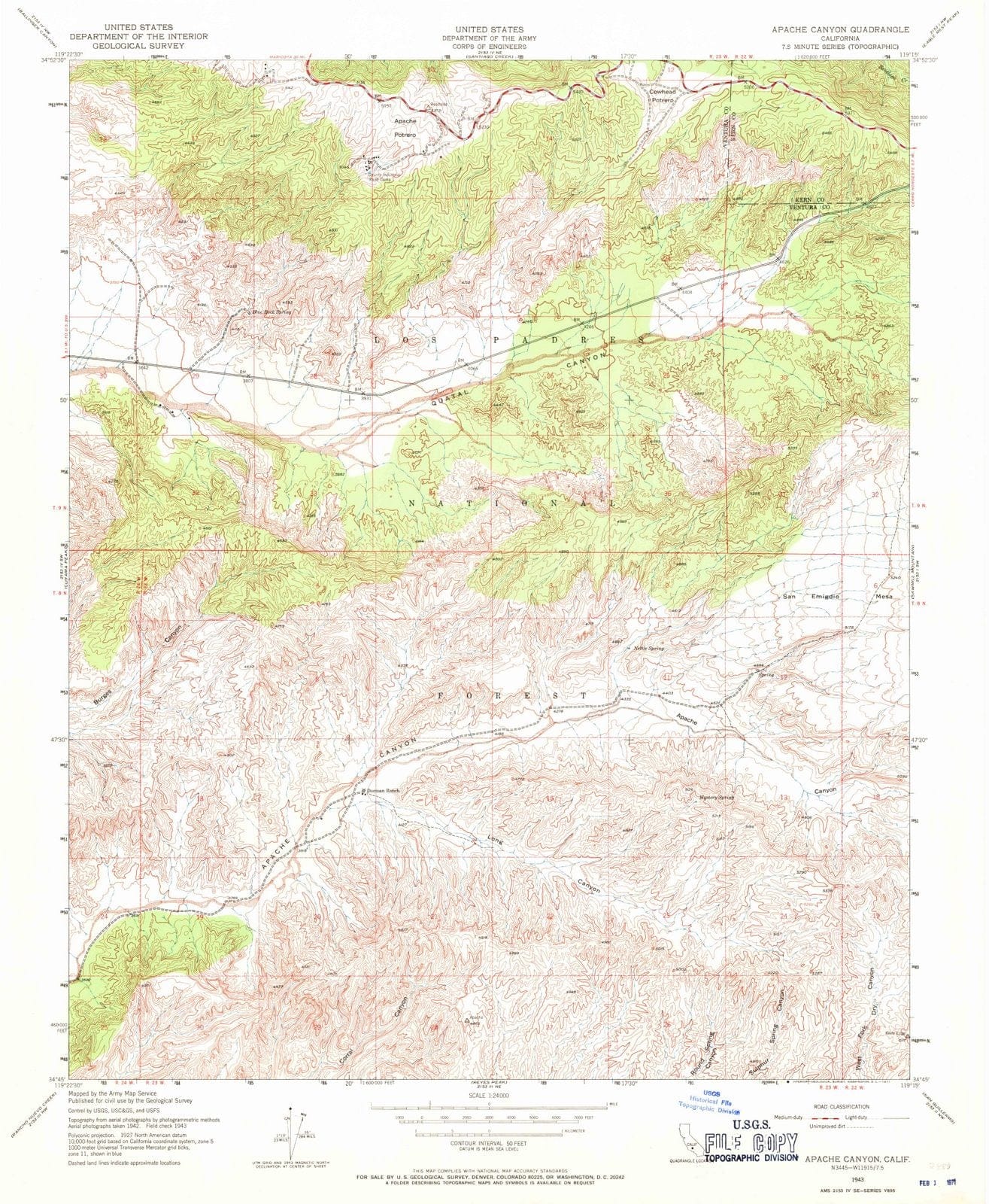 1943 Apache Canyon, CA - California - USGS Topographic Map