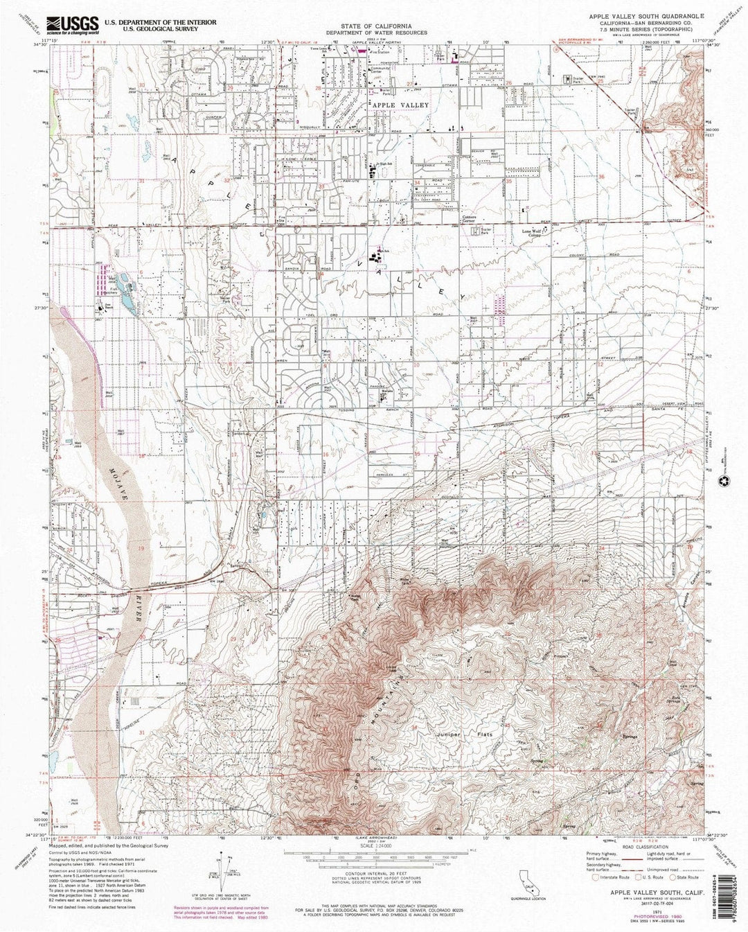 1971 Apple Valley South, CA - California - USGS Topographic Map