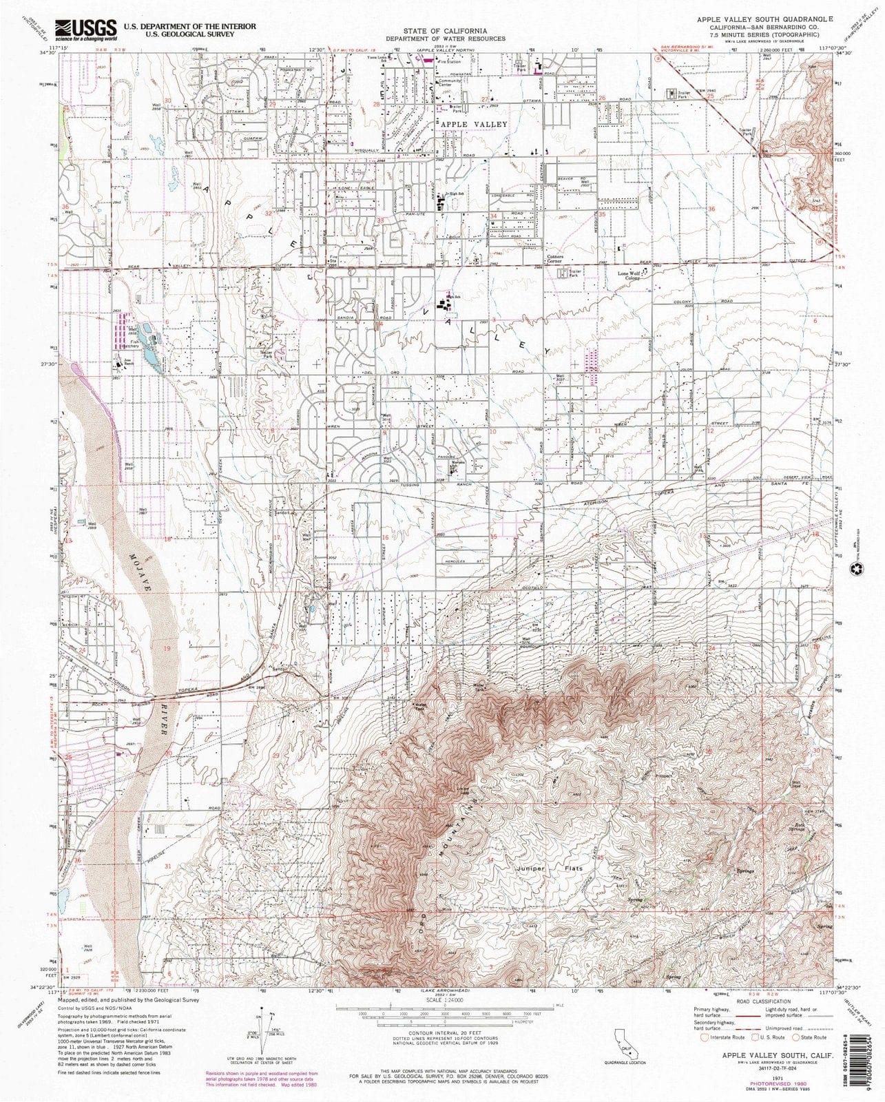 1971 Apple Valley South, CA - California - USGS Topographic Map