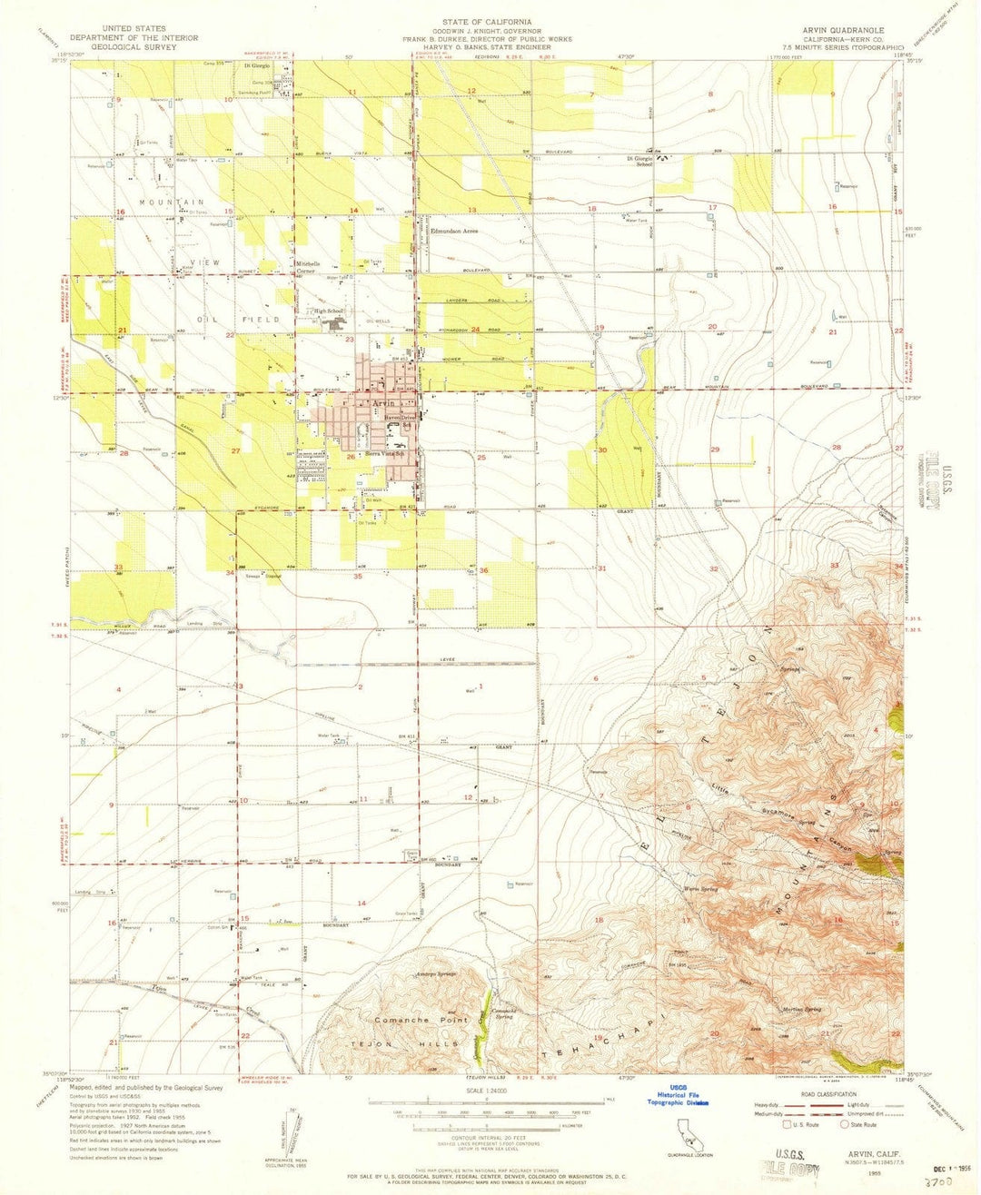 1955 Arvin, CA - California - USGS Topographic Map