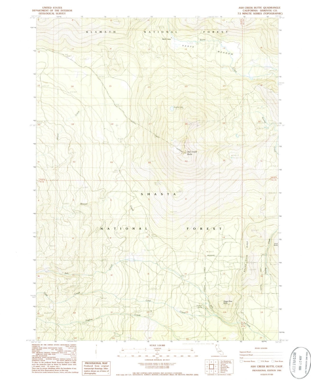 1986 Ash Creek Butte, CA - California - USGS Topographic Map