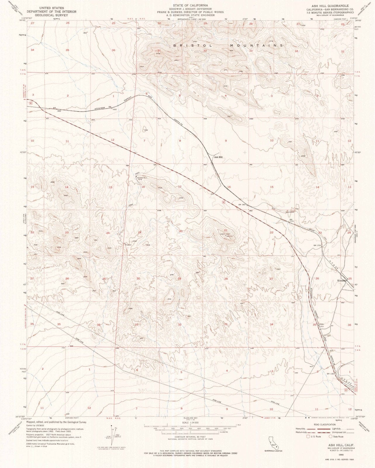 1955 Ash Hill, CA - California - USGS Topographic Map