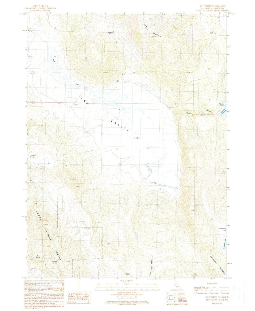 1990 Ash Valley, CA - California - USGS Topographic Map