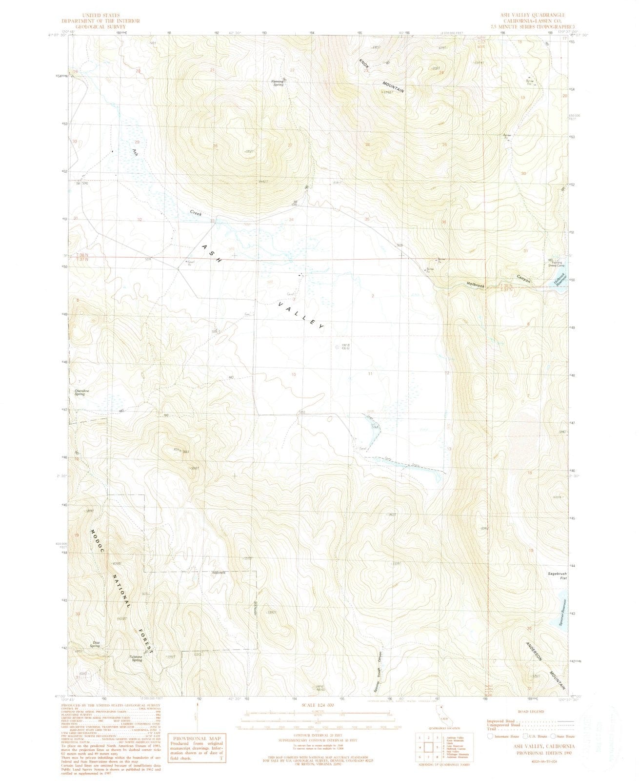 1990 Ash Valley, CA - California - USGS Topographic Map