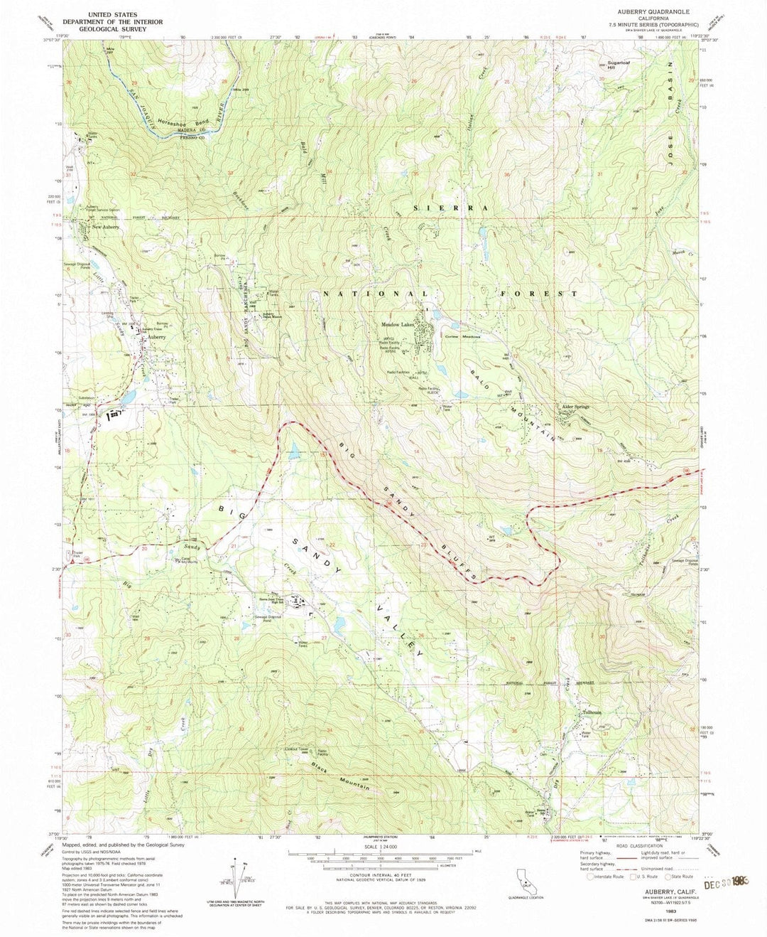 1983 Auberry, CA - California - USGS Topographic Map