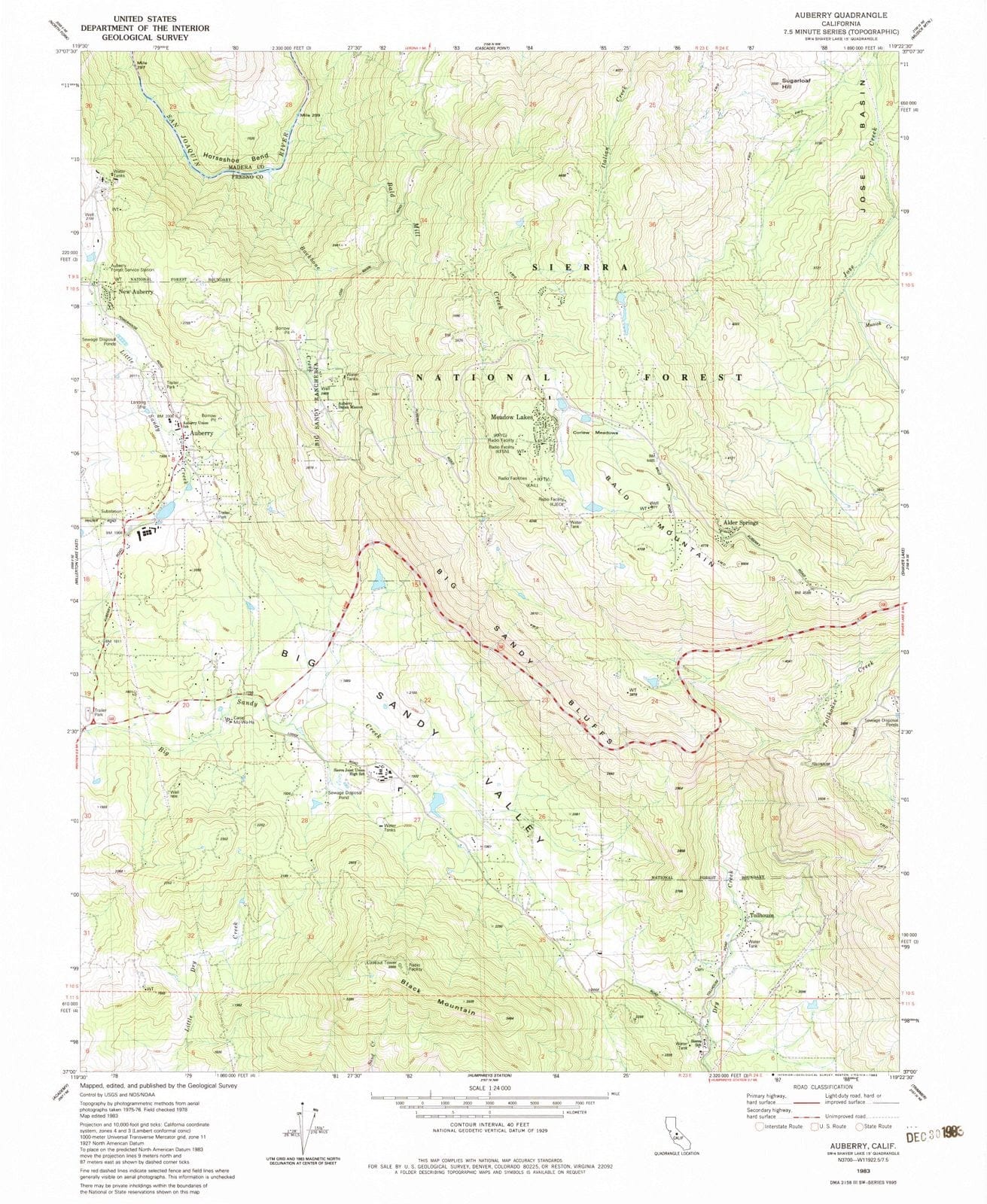 1983 Auberry, CA - California - USGS Topographic Map
