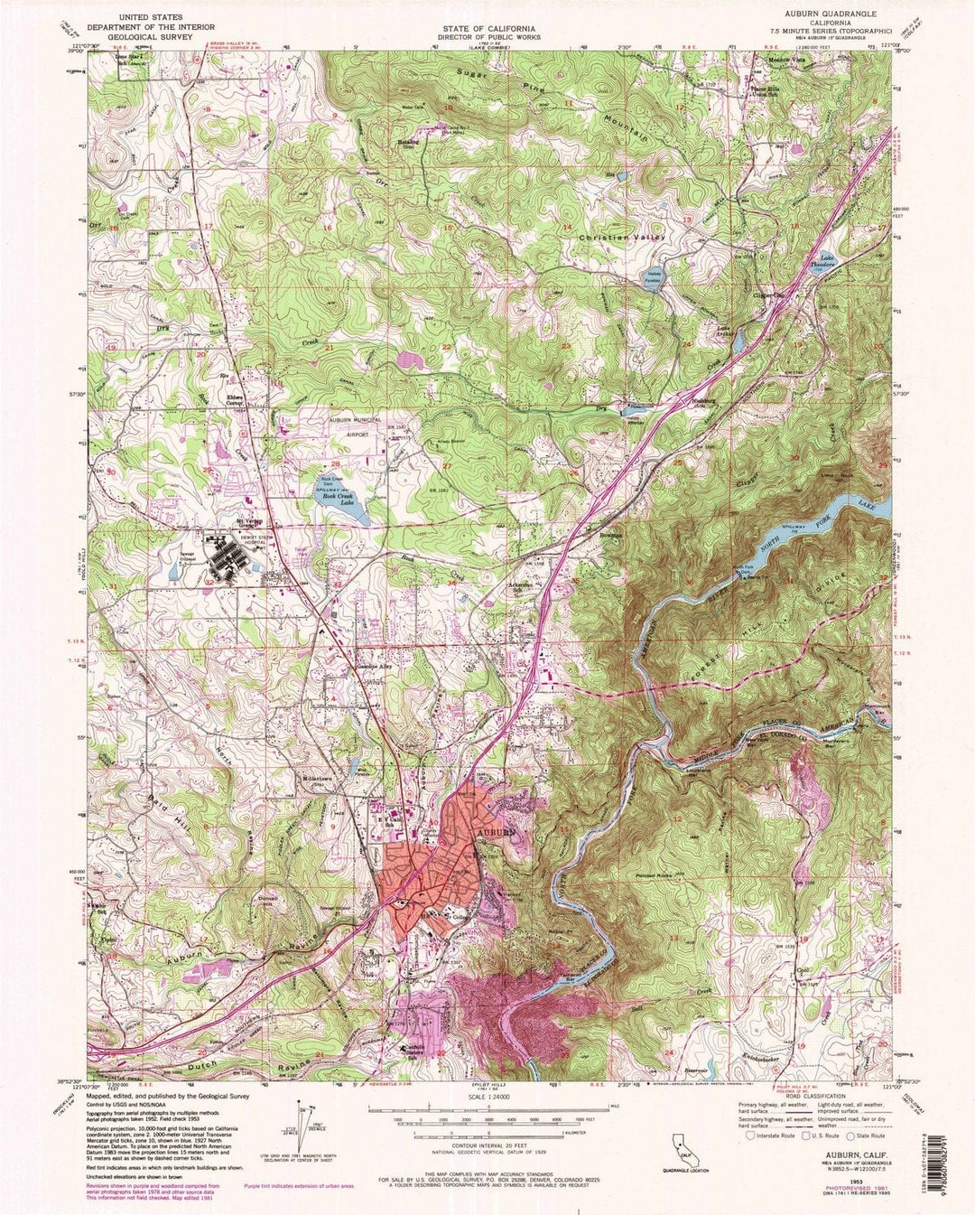 1953 Auburn, CA - California - USGS Topographic Map