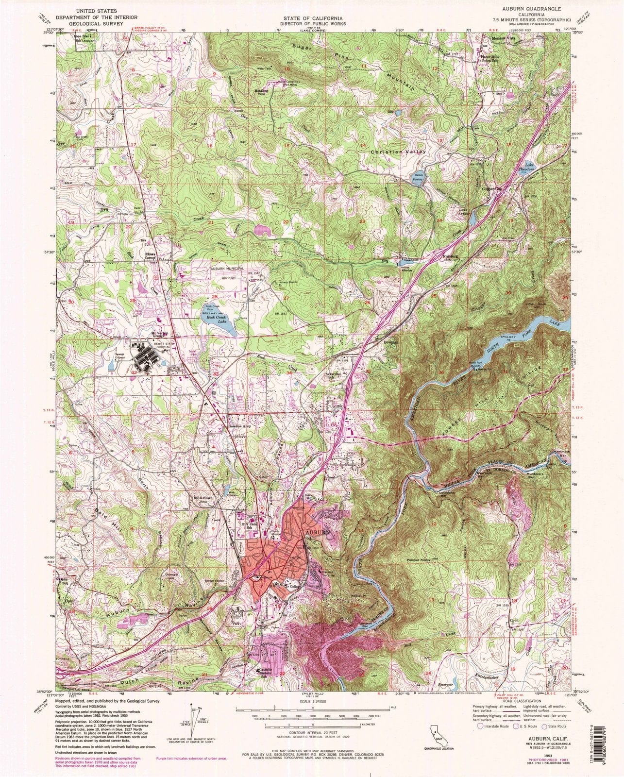 1953 Auburn, CA - California - USGS Topographic Map