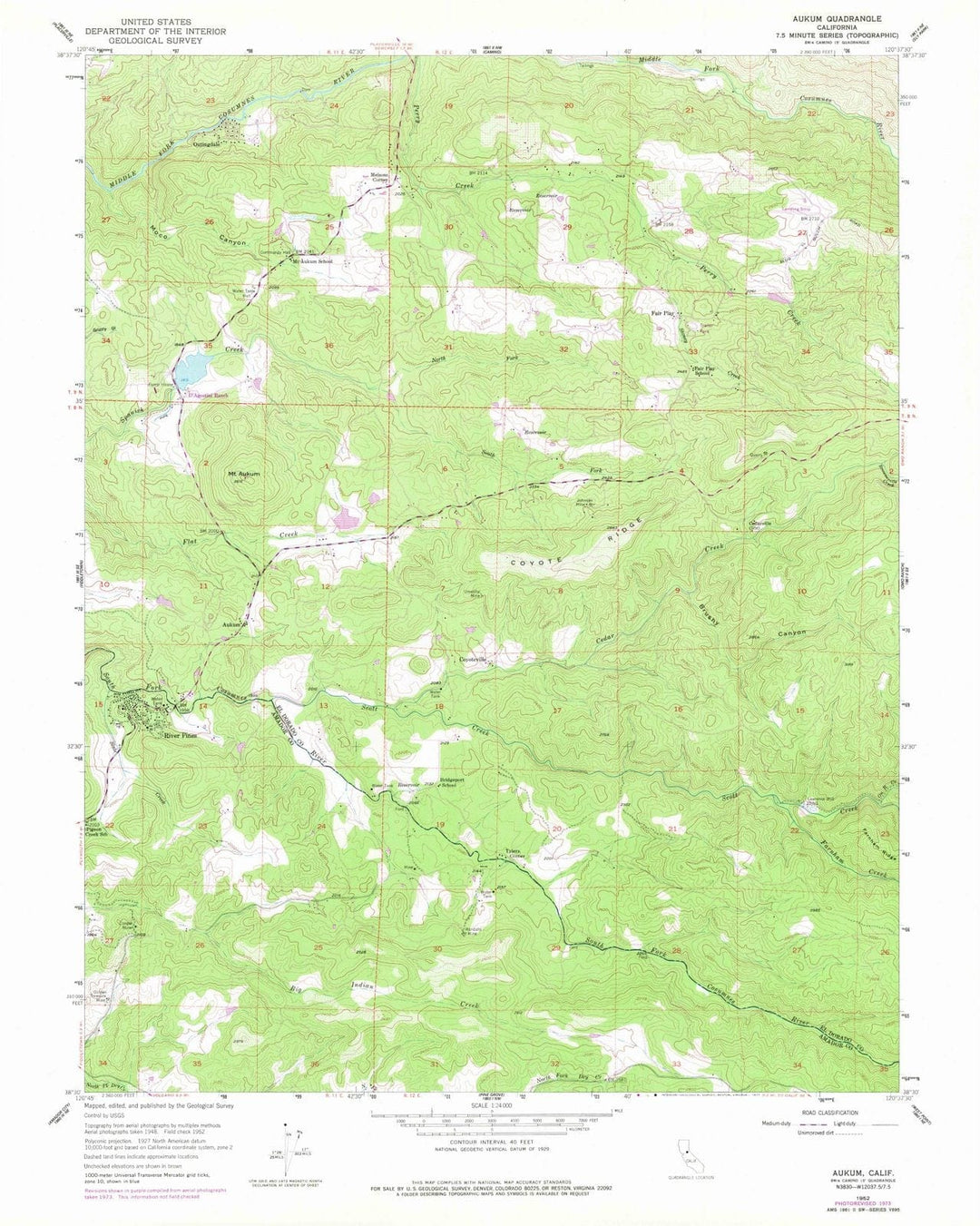 1952 Aukum, CA - California - USGS Topographic Map