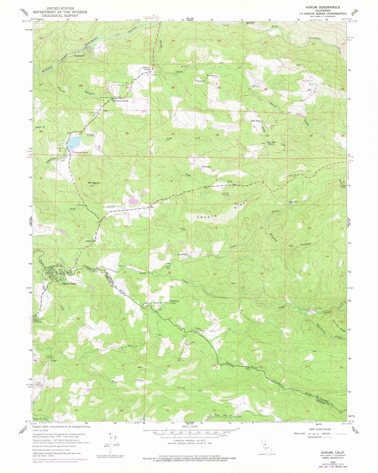 1952 Aukum, CA - California - USGS Topographic Map
