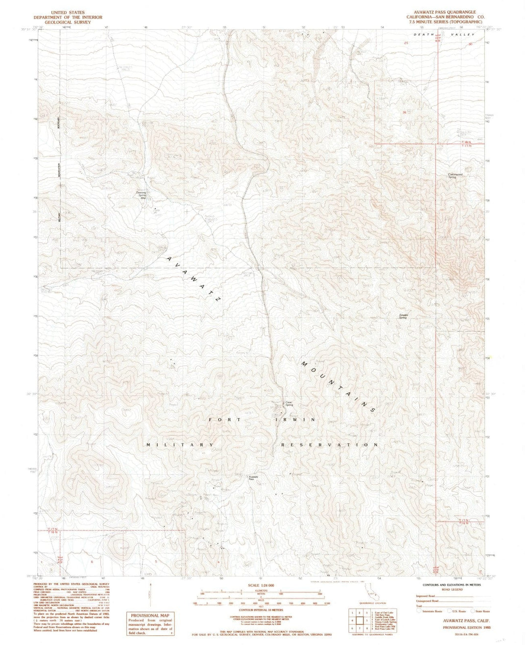 1985 Avawatz Pass, CA - California - USGS Topographic Map