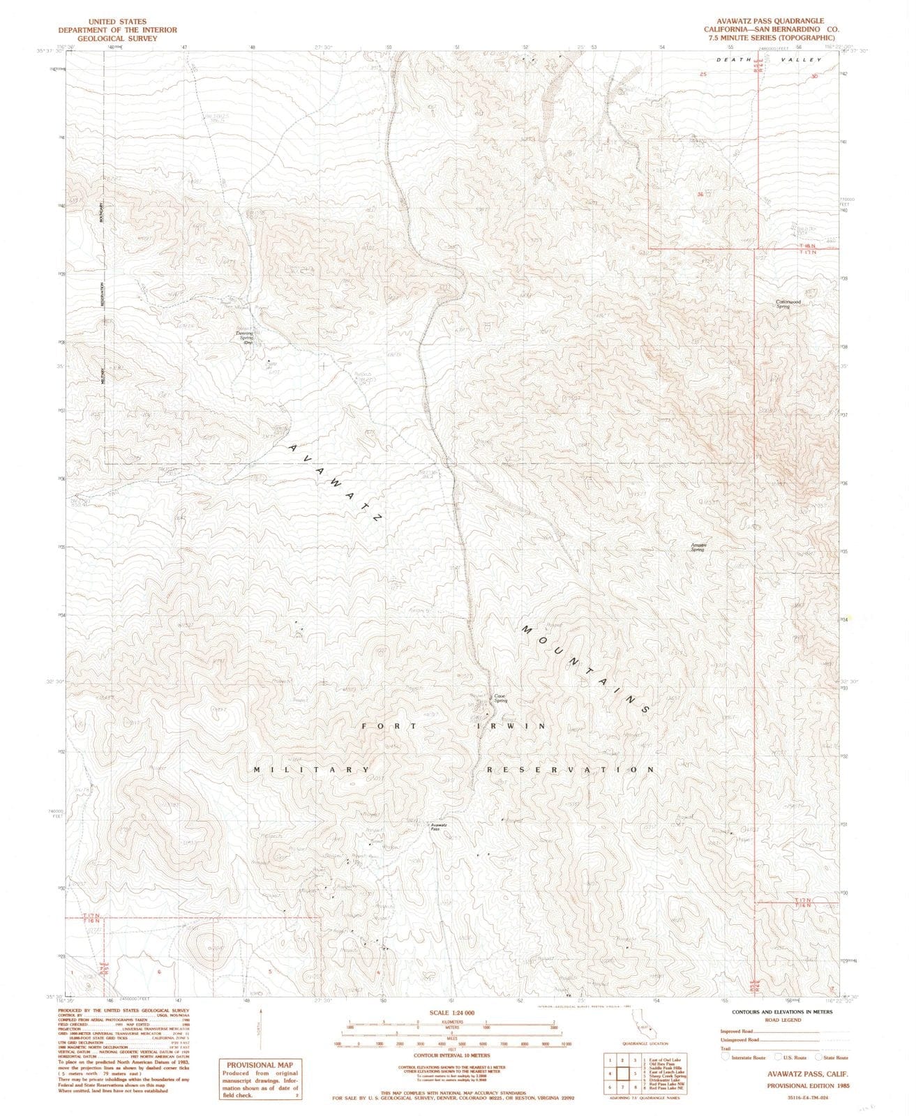 1985 Avawatz Pass, CA - California - USGS Topographic Map