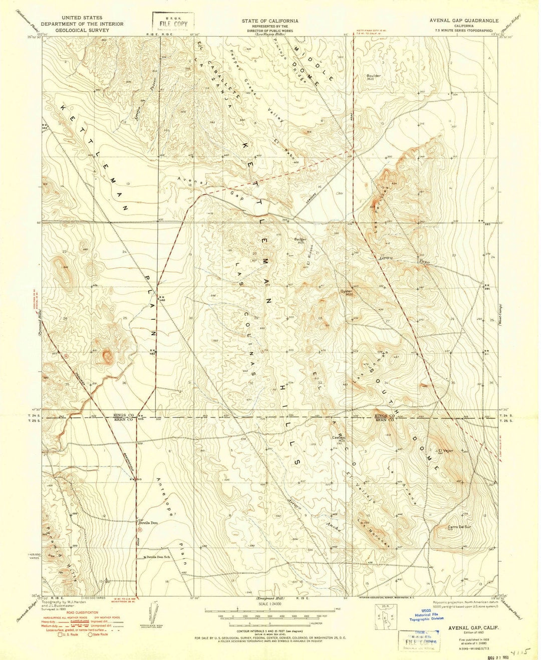 1950 Avenal, CA - California - USGS Topographic Map