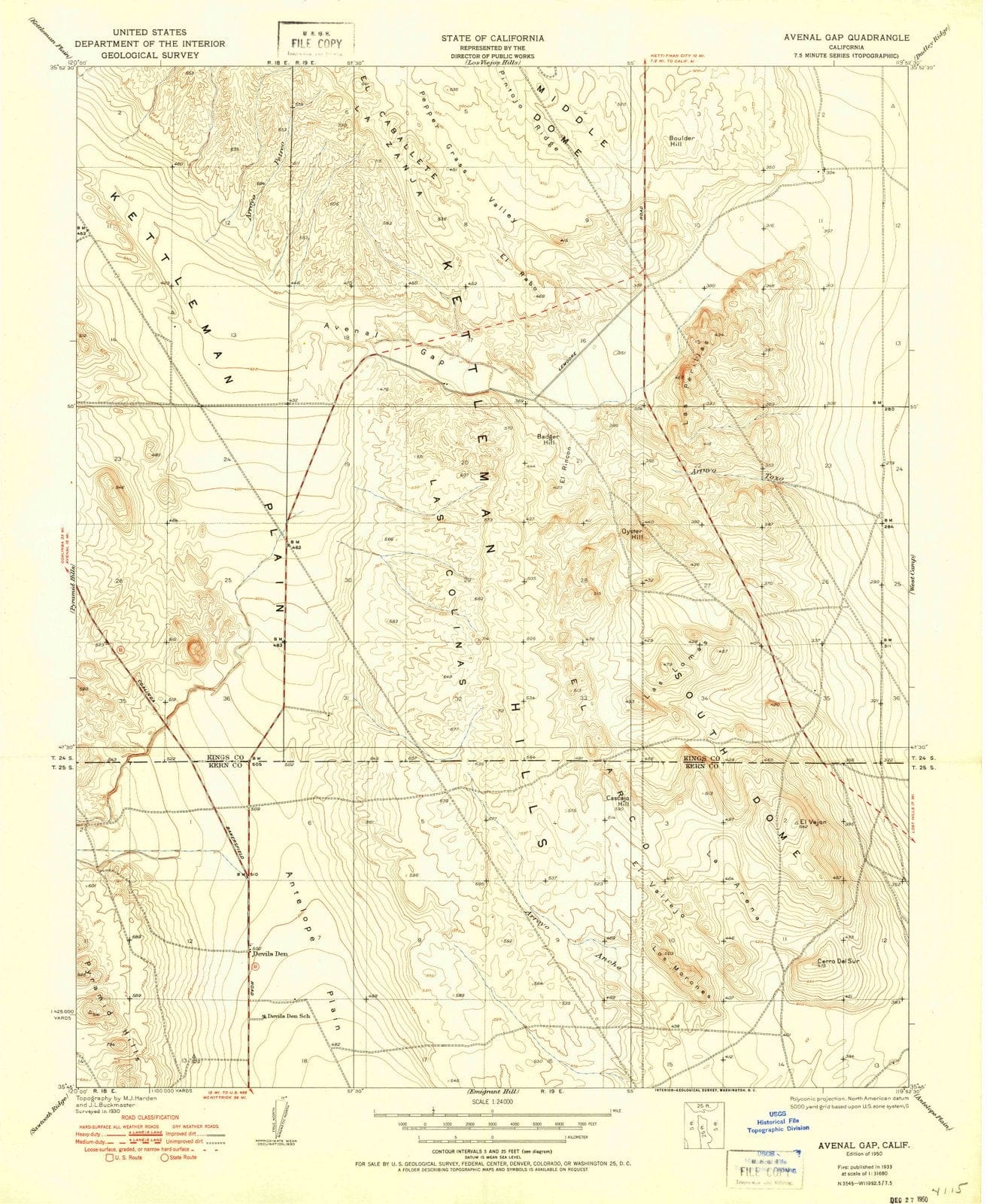 1950 Avenal, CA - California - USGS Topographic Map