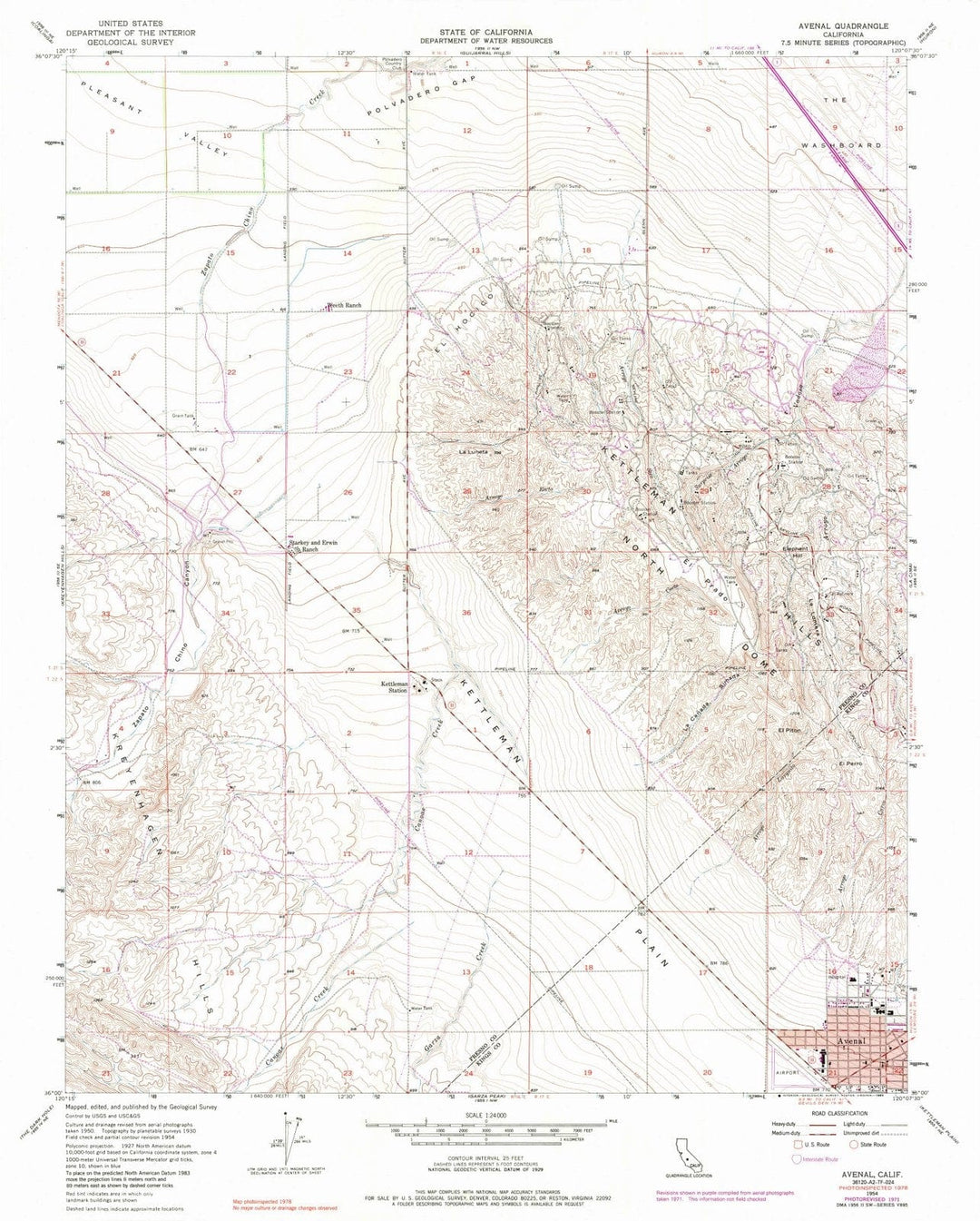 1954 Avenal, CA - California - USGS Topographic Map