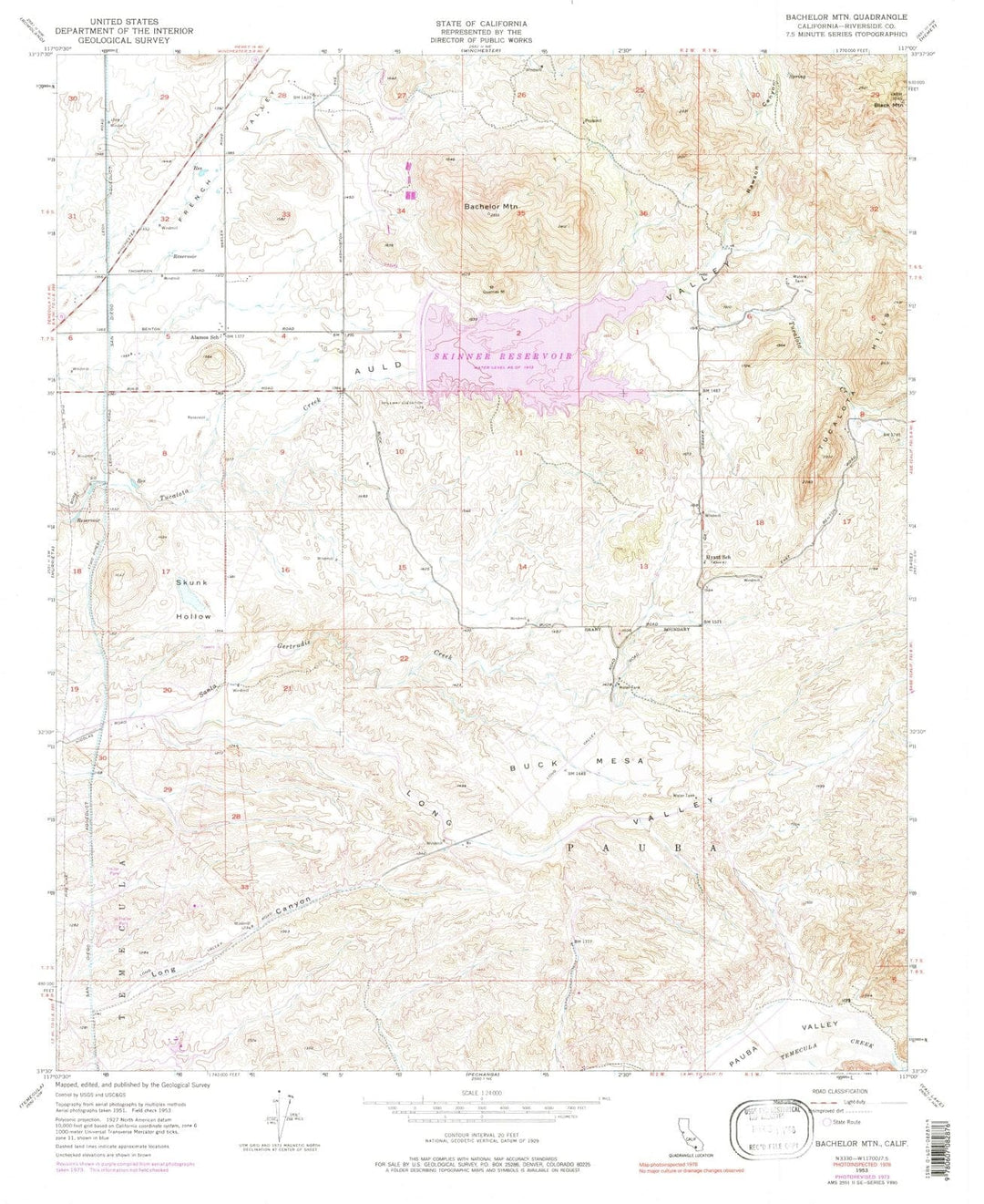 1953 Bachelor MTN, CA - California - USGS Topographic Map v2