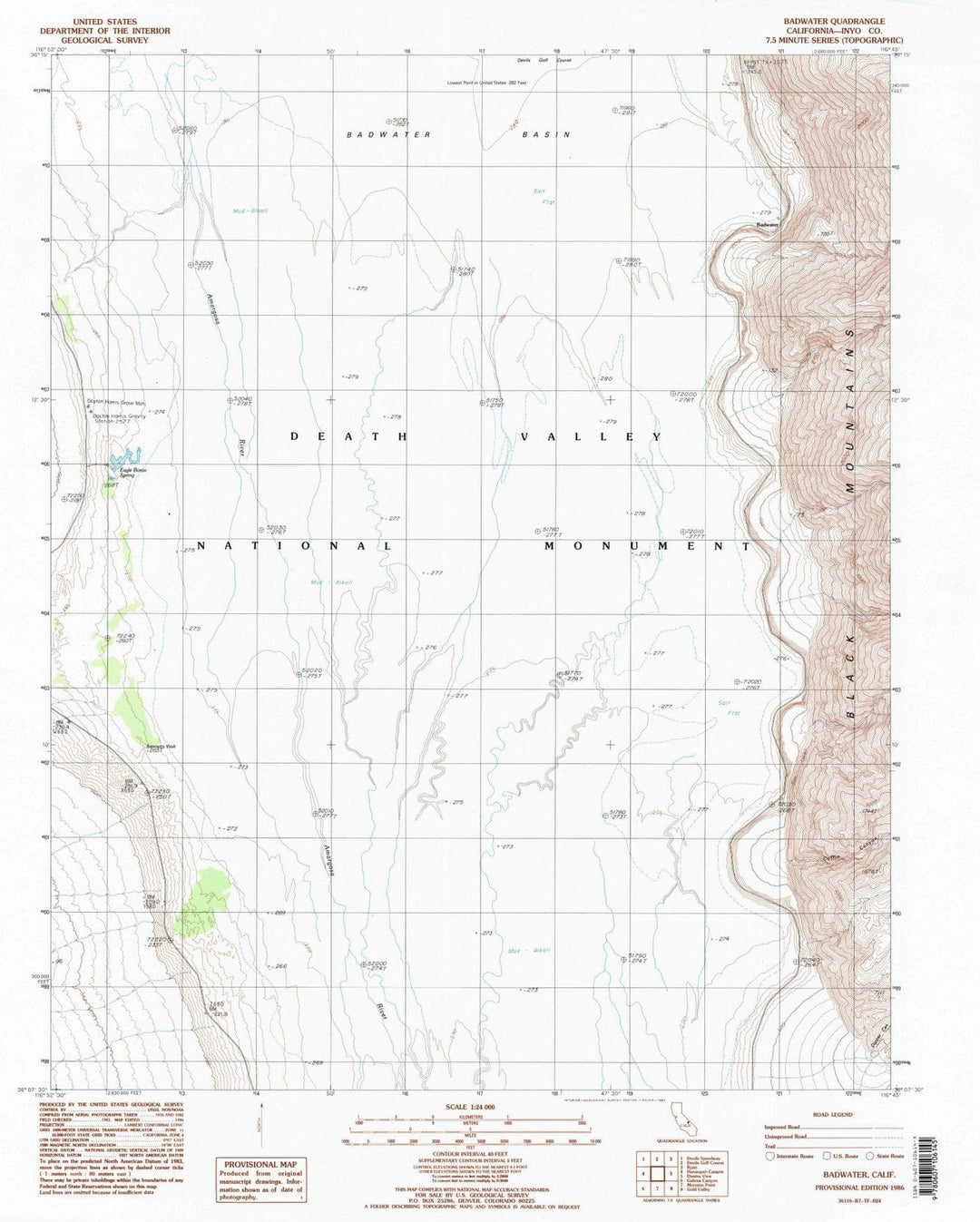 1986 Badwater, CA - California - USGS Topographic Map